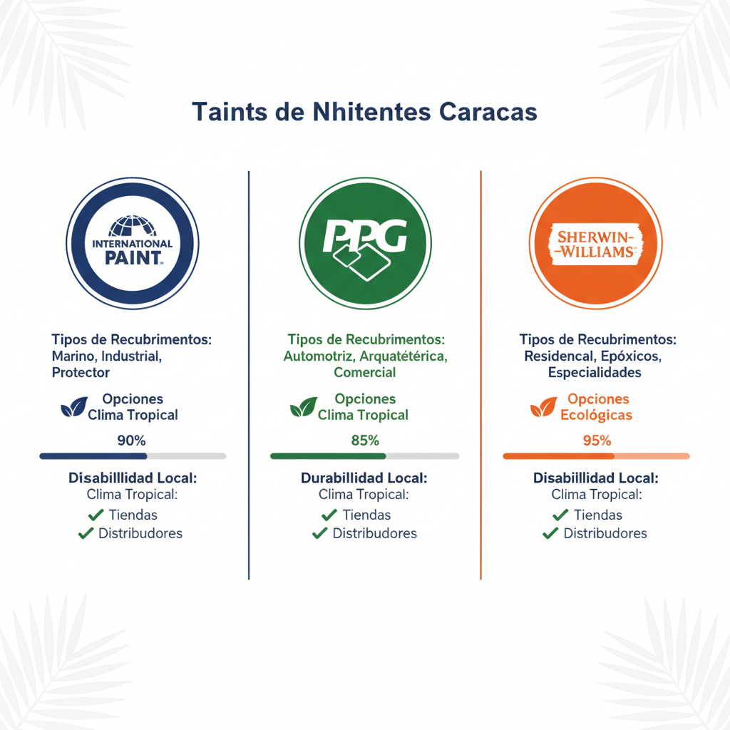 Infografía comparativa de marcas de pinturas líderes en Caracas con énfasis en durabilidad y opciones ecológicas