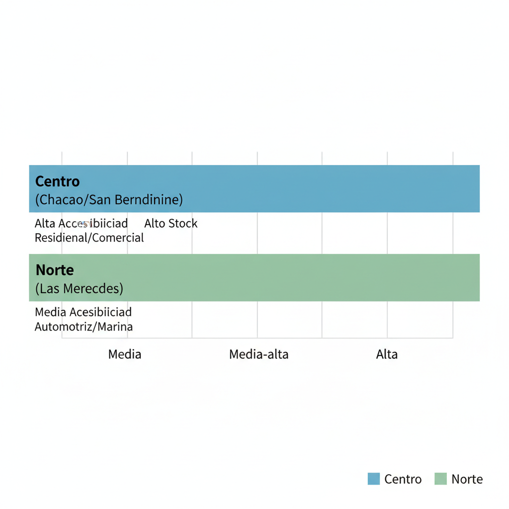 Gráfico de barras horizontales comparando accesibilidad y stock de pinturas en zonas de Caracas