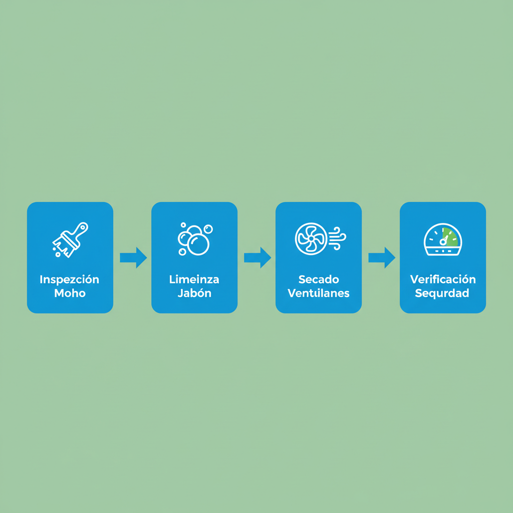 Diagrama de flujo ilustrando el proceso de limpieza y secado de superficies afectadas por humedad en paredes