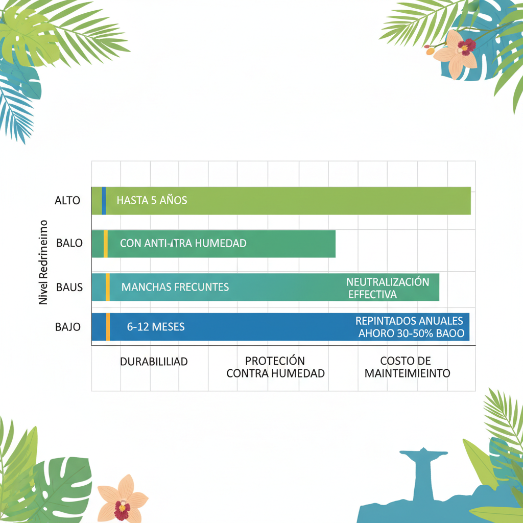 Gru00e1fico de barras comparativo de beneficios del fondo anti-alcalino versus sin u00e9l en recubrimientos para superficies venezolanas, destacando durabilidad, protecciu00f3n y costos.