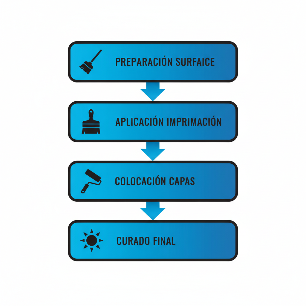 Diagrama de flujo vertical ilustrando los pasos para aplicar pintura en concreto nuevo en Venezuela