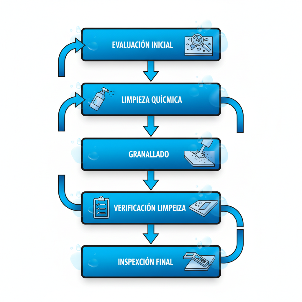 Diagrama de flujo vertical ilustrando los pasos para preparar superficies en Venezuela.
