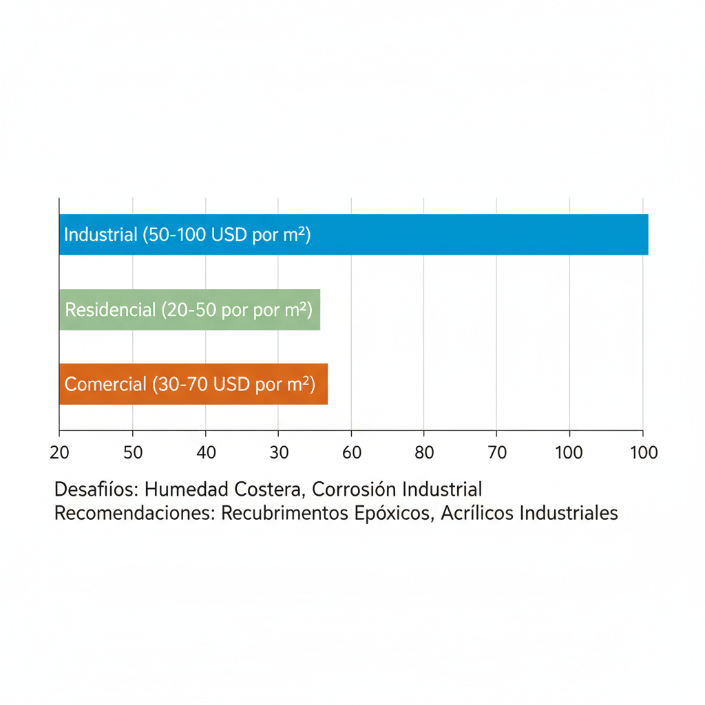 Gráfico de barras horizontales comparando costos de aplicación de pintura en Venezuela