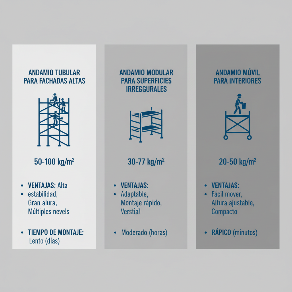 Infografía comparativa de andamios tubulares para pintura