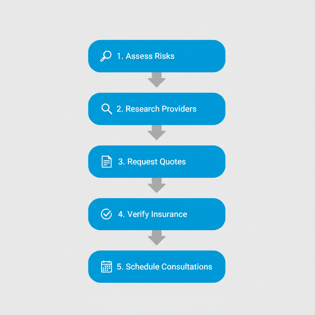 Vertical process flow diagram illustrating five steps to engage security services in Richmond, BC, with icons and minimal labels.