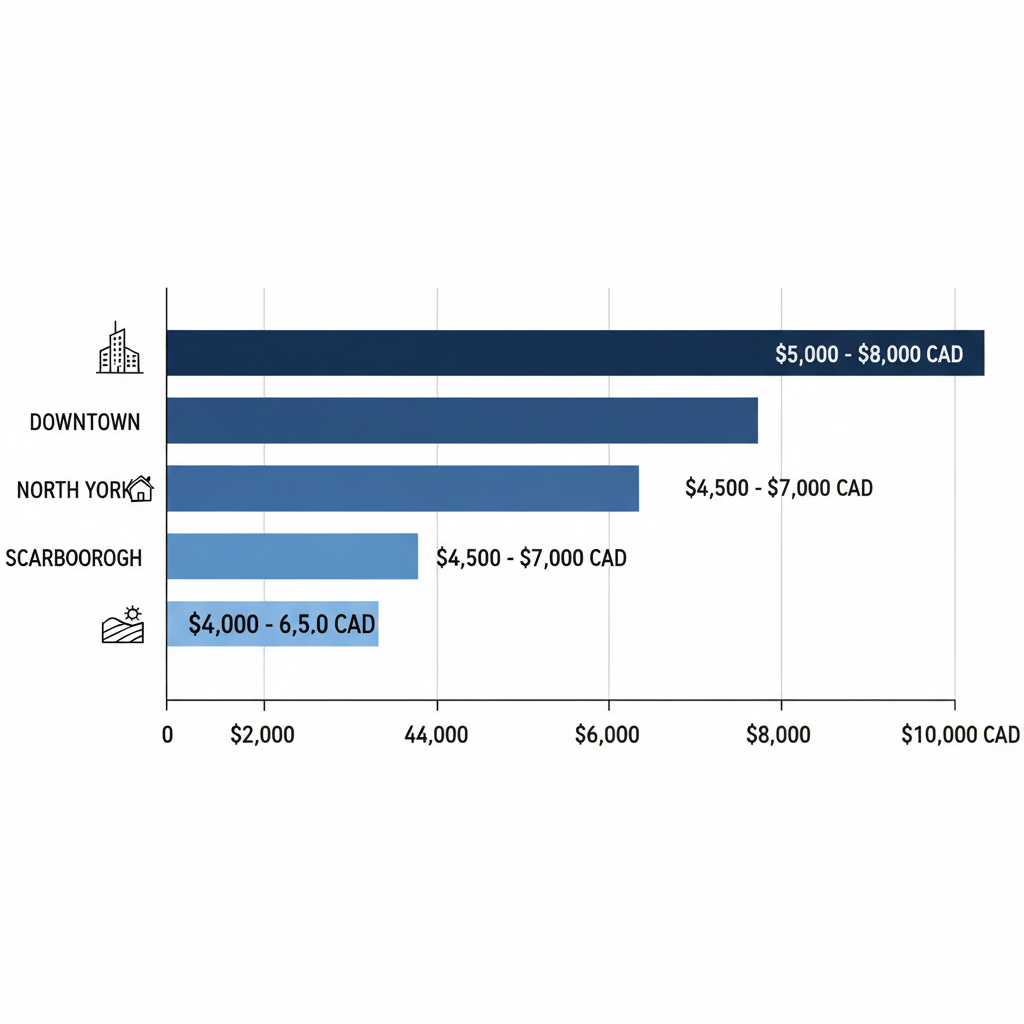 Horizontal bar chart comparing AC installation cost ranges in GTA neighborhoods