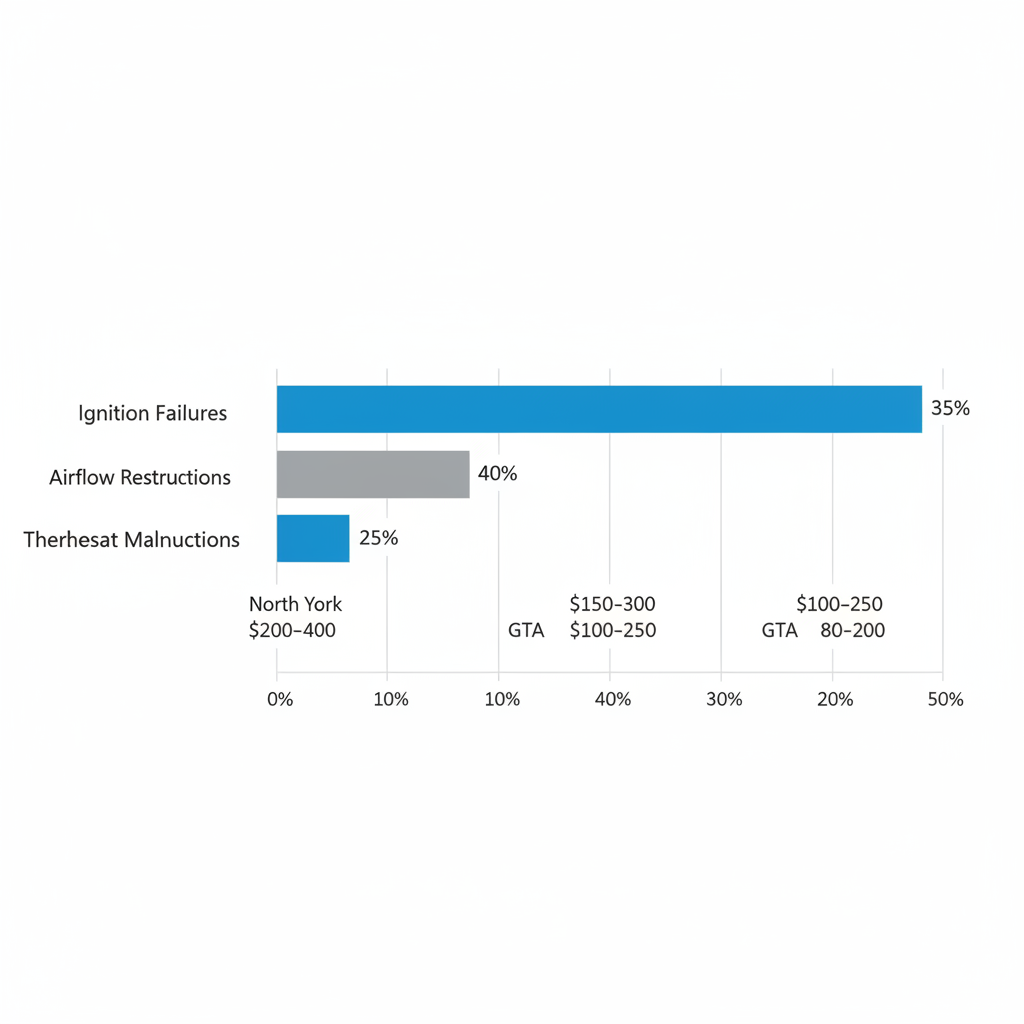 Horizontal bar chart comparing furnace issue incidences and repair costs in North York versus Greater Toronto Area averages