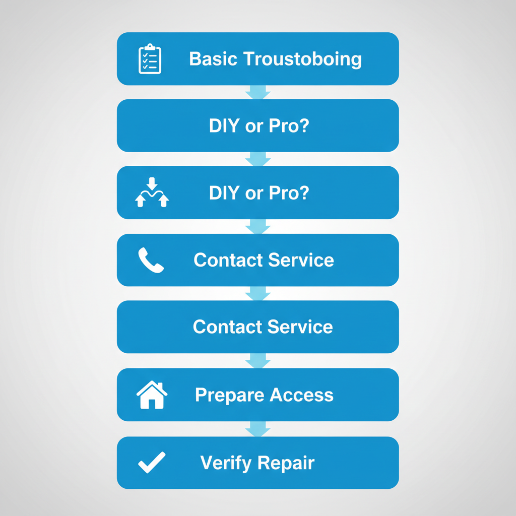 Vertical process flow diagram showing five steps for initiating furnace repair service.