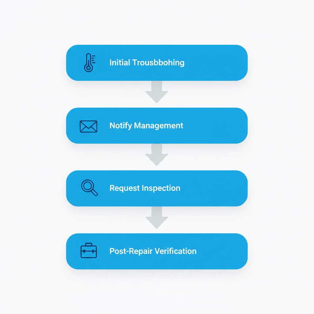 Vertical process flow diagram illustrating five steps to address HVAC issues in Toronto condos, including troubleshooting and professional repair.