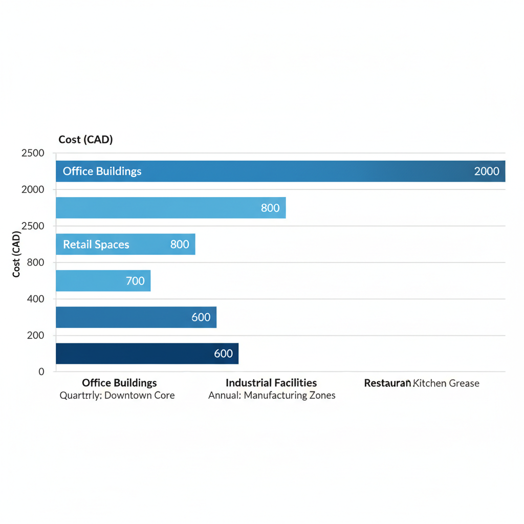 Horizontal bar chart showing commercial HVAC maintenance costs by building type in Greater Toronto Area
