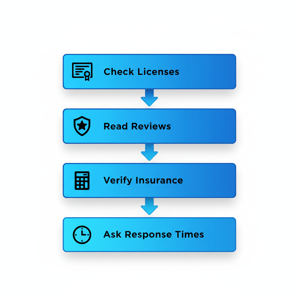 Vertical process flow diagram showing five steps to select an HVAC contractor in Toronto with icons for each stage.
