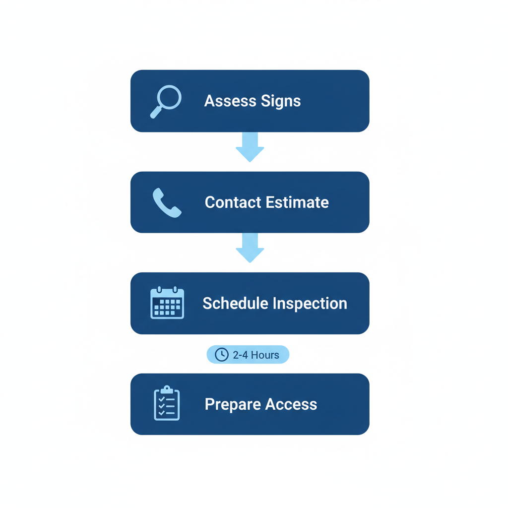 Vertical process flow diagram illustrating four steps to schedule duct cleaning in Etobicoke with icons and arrows