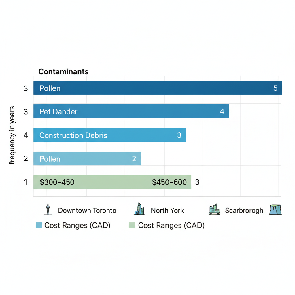 Bar chart comparing duct cleaning frequency and costs across Toronto neighborhoods
