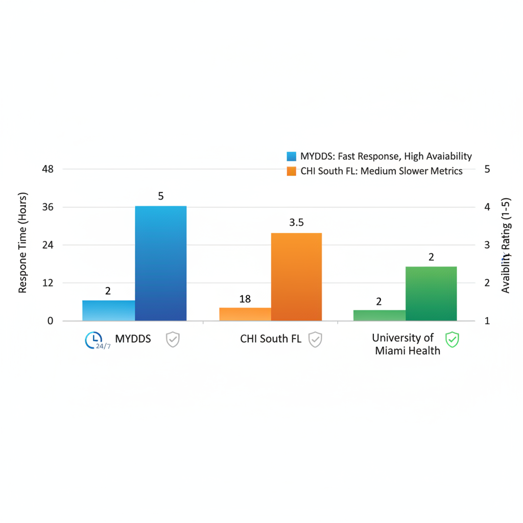 Bar chart comparing response times and availability ratings of emergency dental services in Kendall, Florida