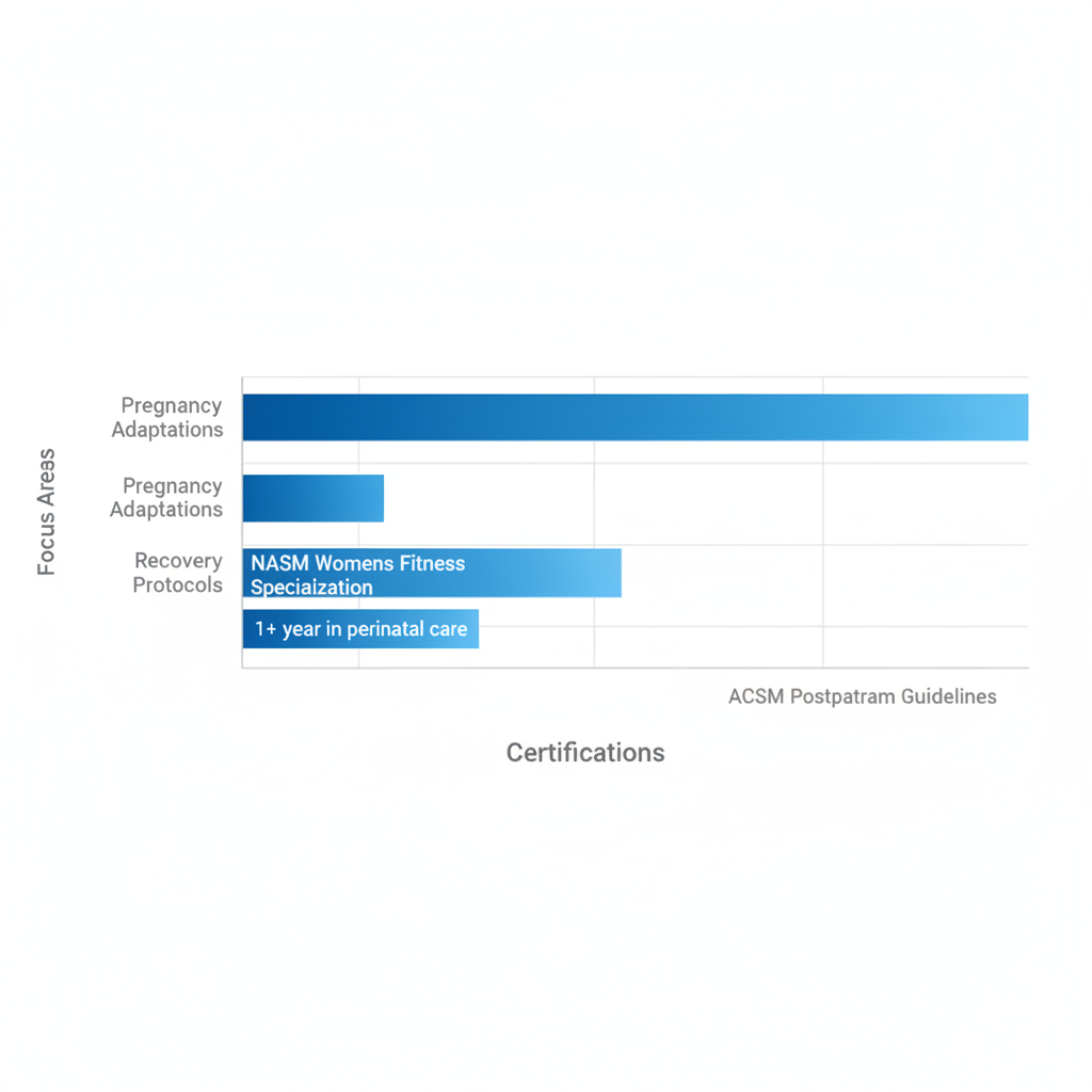 Horizontal bar chart comparing key certifications for pre and postpartum trainers, highlighting focus areas and experience requirements.