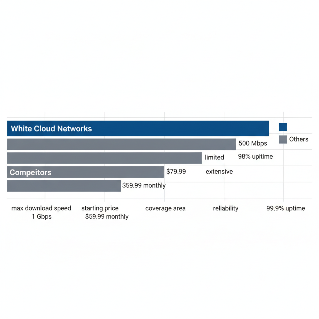 Horizontal bar chart comparing fiber internet providers in Twin Falls, Idaho, highlighting White Cloud Networks' performance metrics