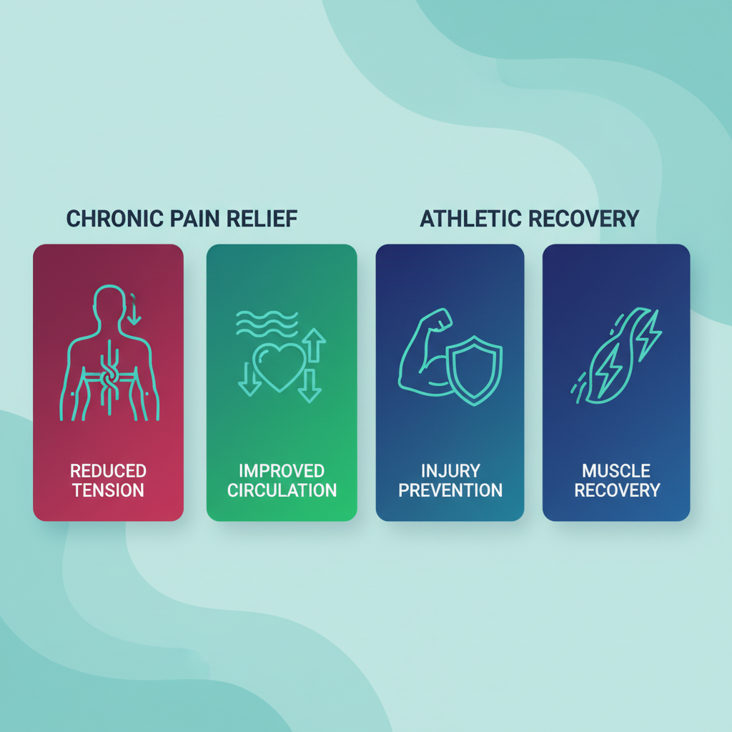 Infographic illustrating key benefits of deep tissue massage for chronic pain and athletic performance