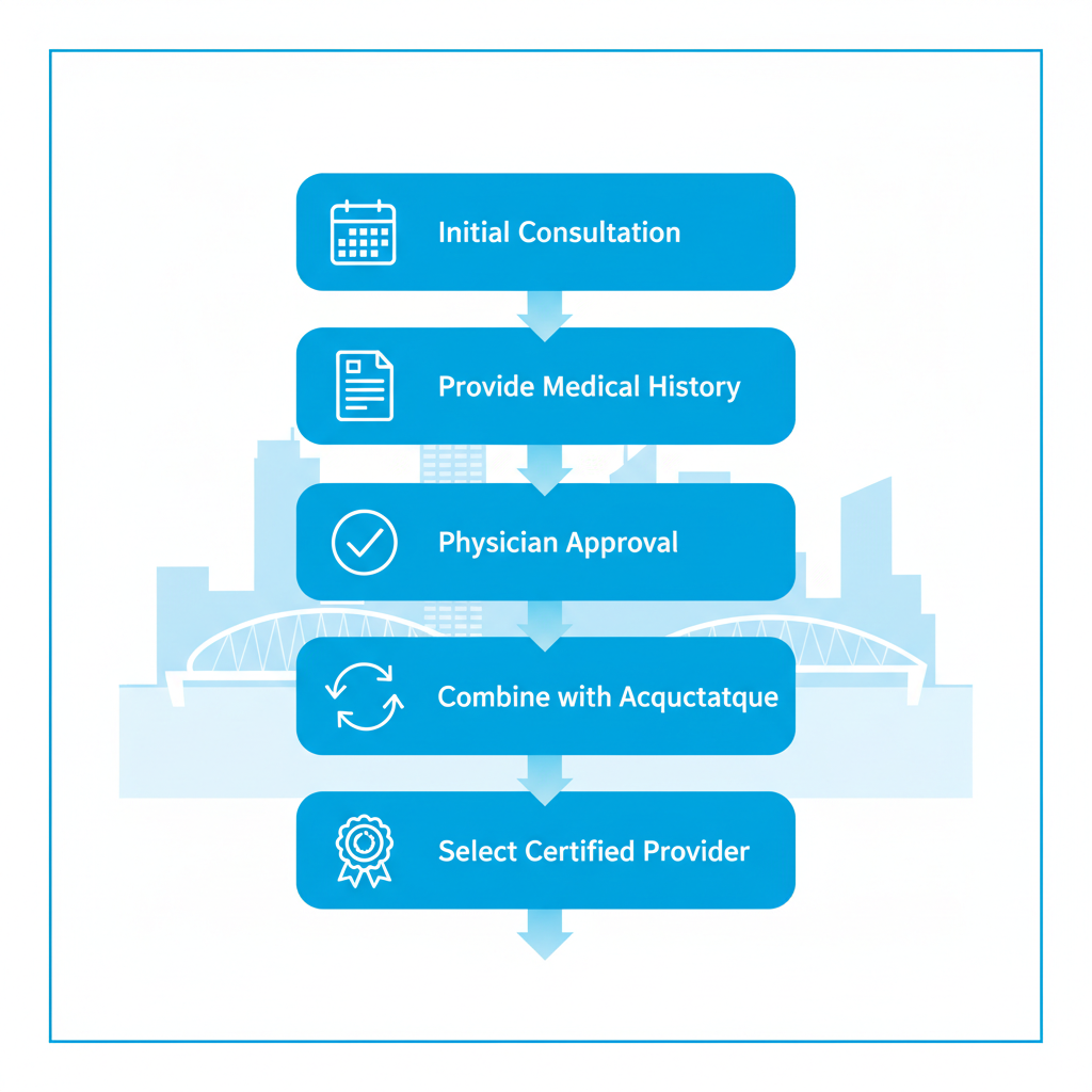 Vertical process flow diagram illustrating five steps to begin lymphatic drainage therapy in Edmonton, with icons and minimal labels.