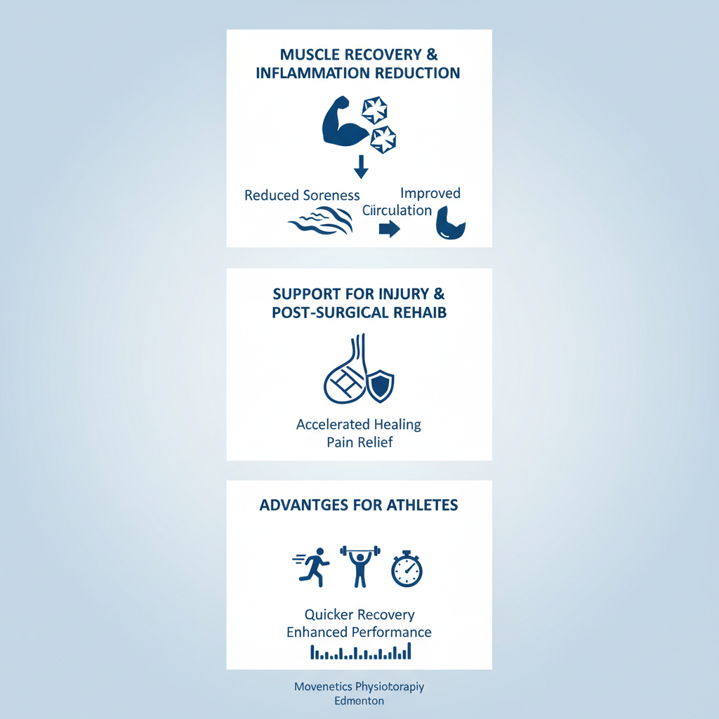 Infographic illustrating key benefits of cold plunge therapy including muscle recovery, injury rehabilitation, and athletic performance enhancement