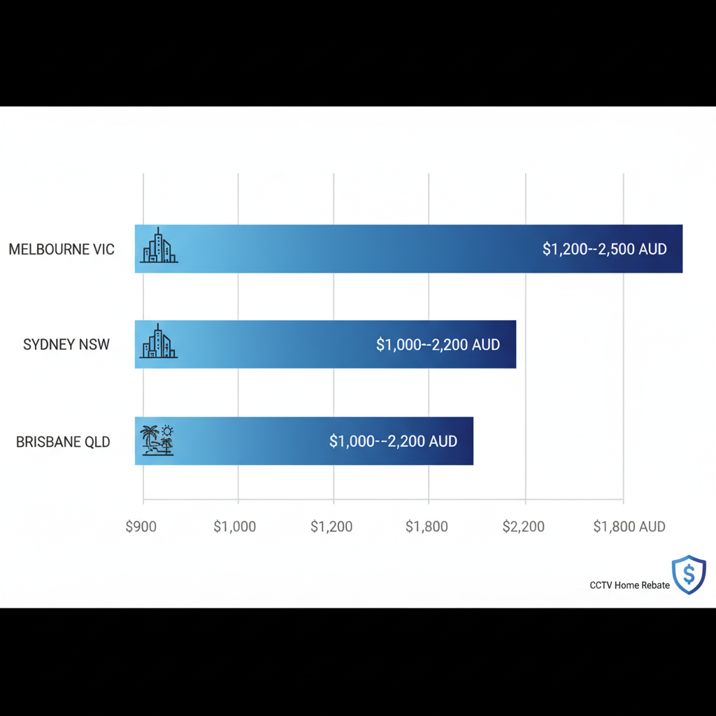 Horizontal bar chart comparing average installation costs for 4-camera security systems across Australian regions including Melbourne, Sydney, and Brisbane.