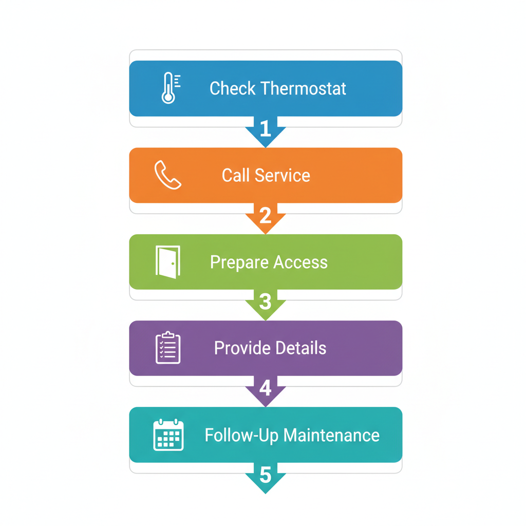 Vertical process flow diagram showing five steps for arranging furnace repair in Calgary