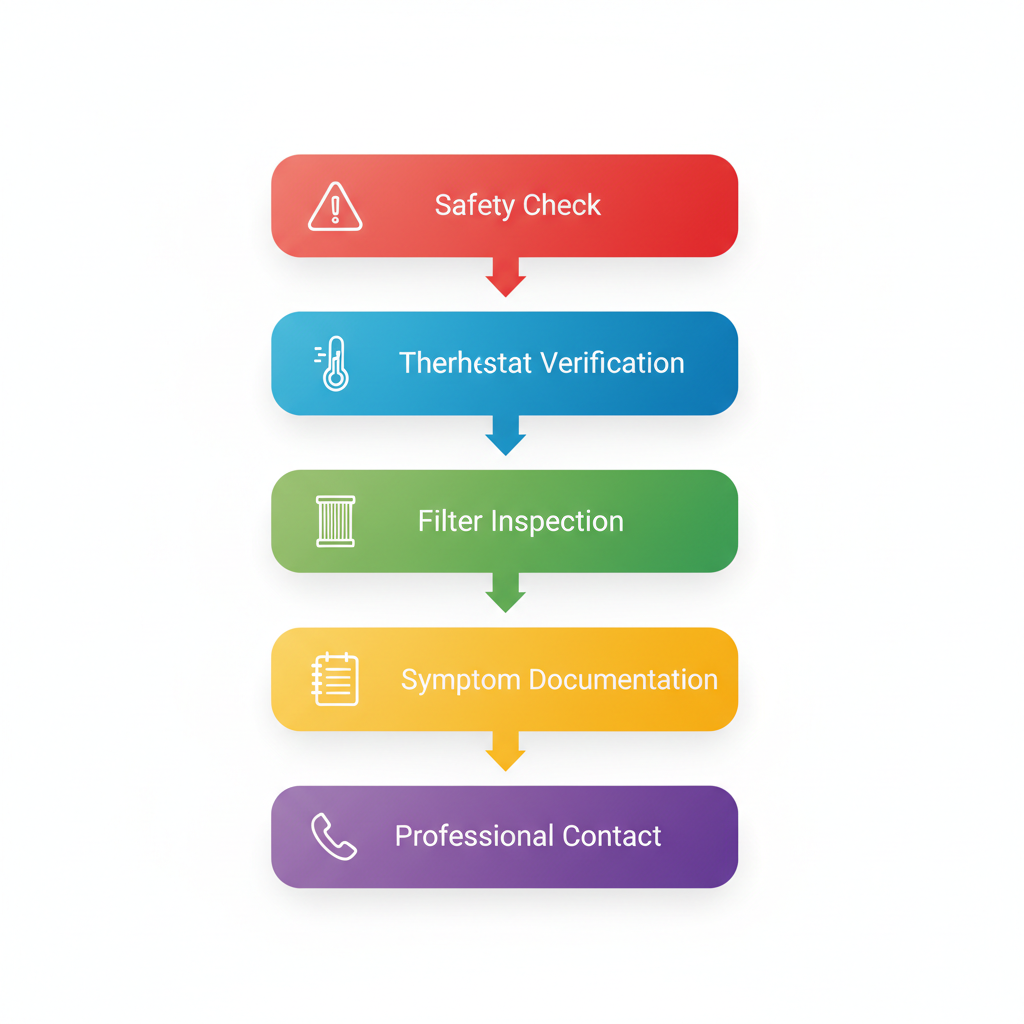 Vertical process flow diagram illustrating five steps to address furnace issues safely