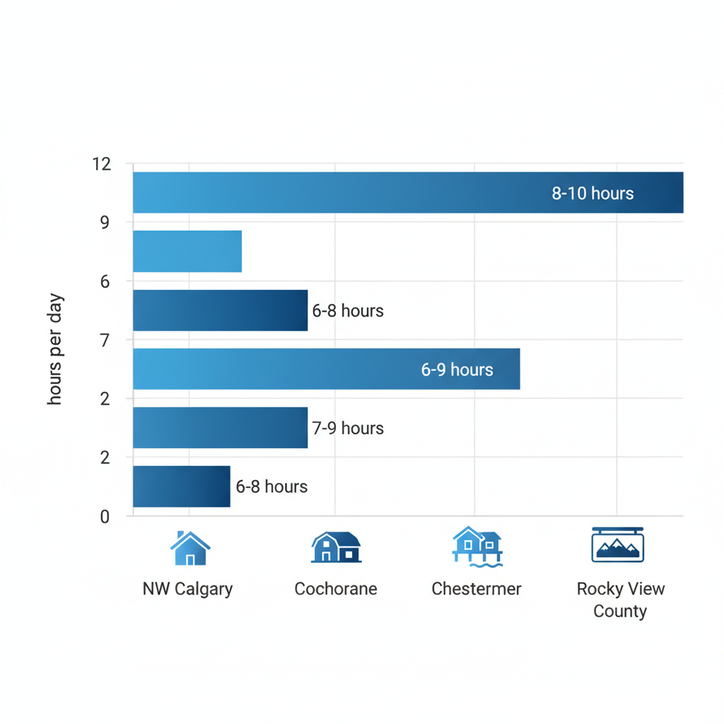 Horizontal bar chart of average daily AC usage hours in Calgary regions during summer