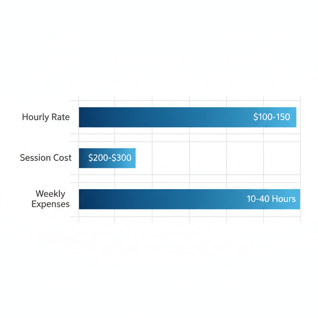 Horizontal bar chart showing average ABA therapy costs in Utah including hourly, session, and weekly expenses with value ranges.