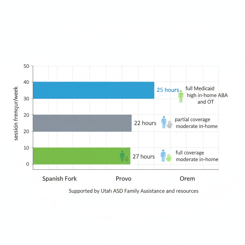 Horizontal bar chart comparing autism therapy session frequencies in Spanish Fork, Provo, and Orem, Utah County.