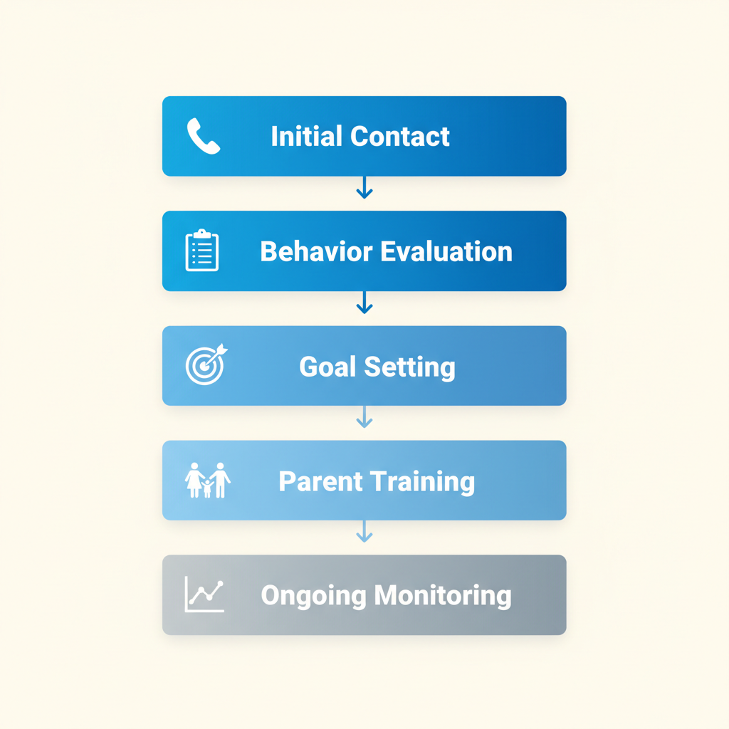 Vertical process flow diagram showing steps to start ABA therapy for autism in Spanish Fork