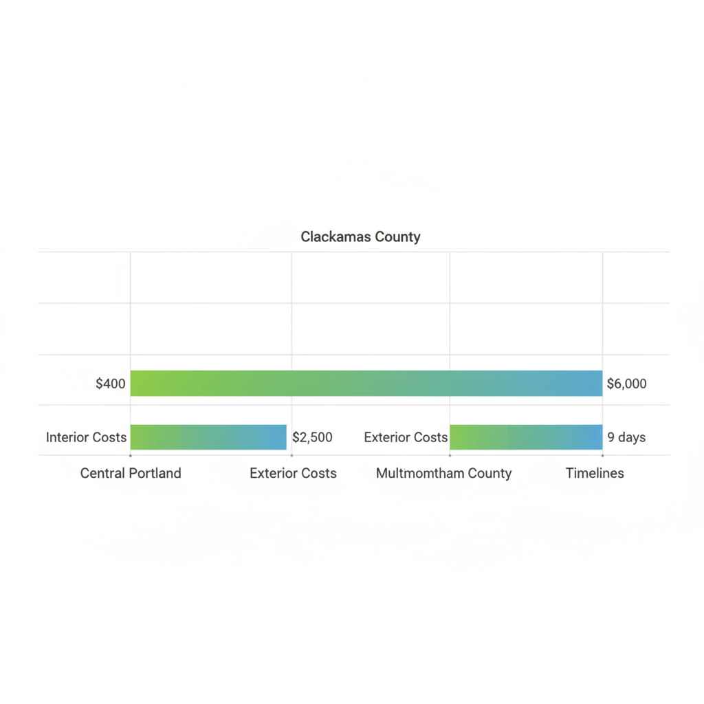 Bar chart showing painting costs and timelines comparison in Central Portland, Clackamas County, and Multnomah County areas.