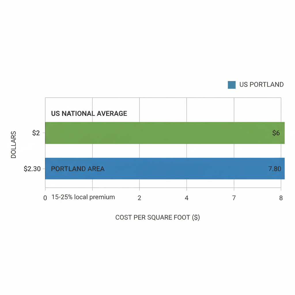 Horizontal bar chart comparing interior painting costs per square foot for US national average and Portland area