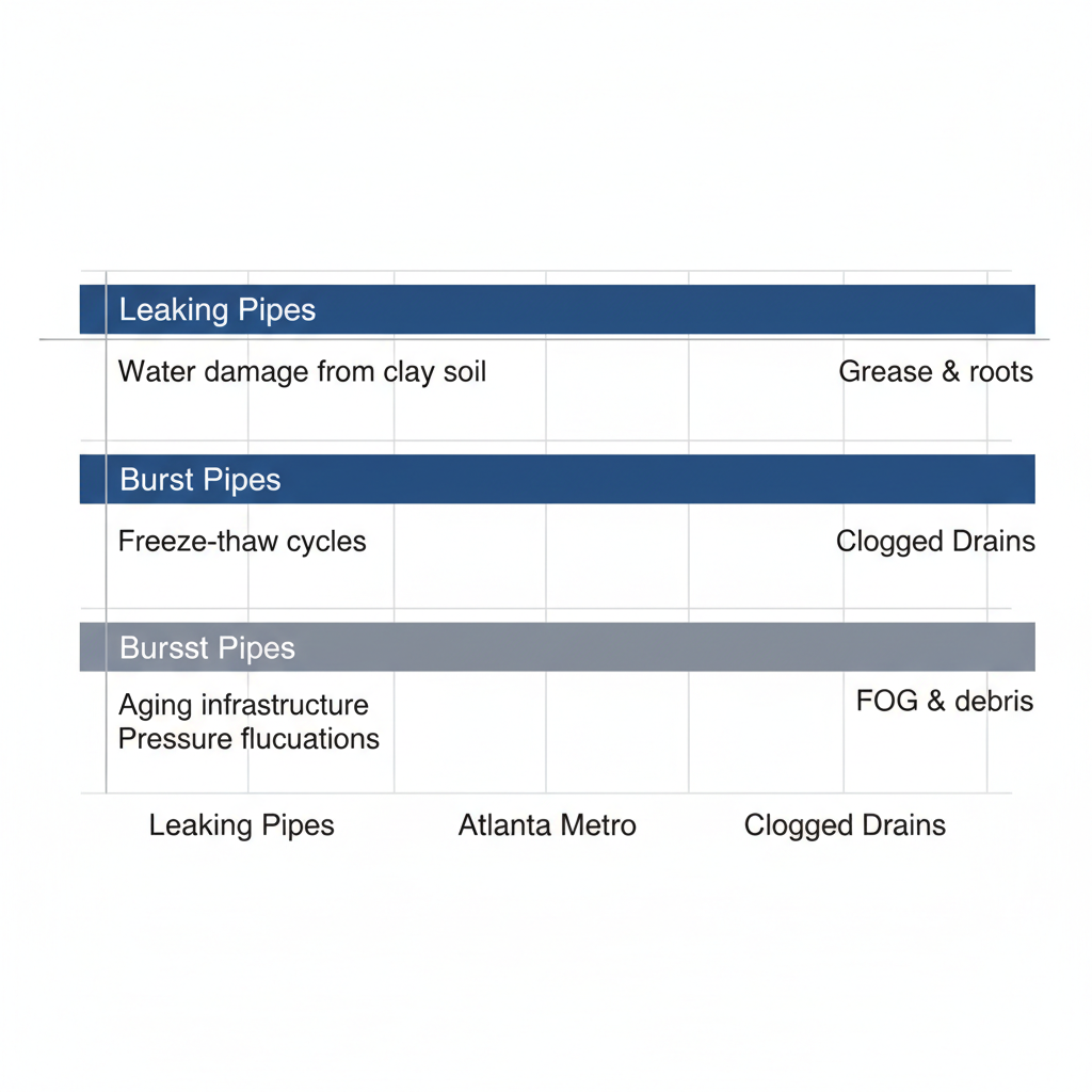 Horizontal bar chart comparing pipe repair prevalence in Kennesaw and Atlanta Metro areas
