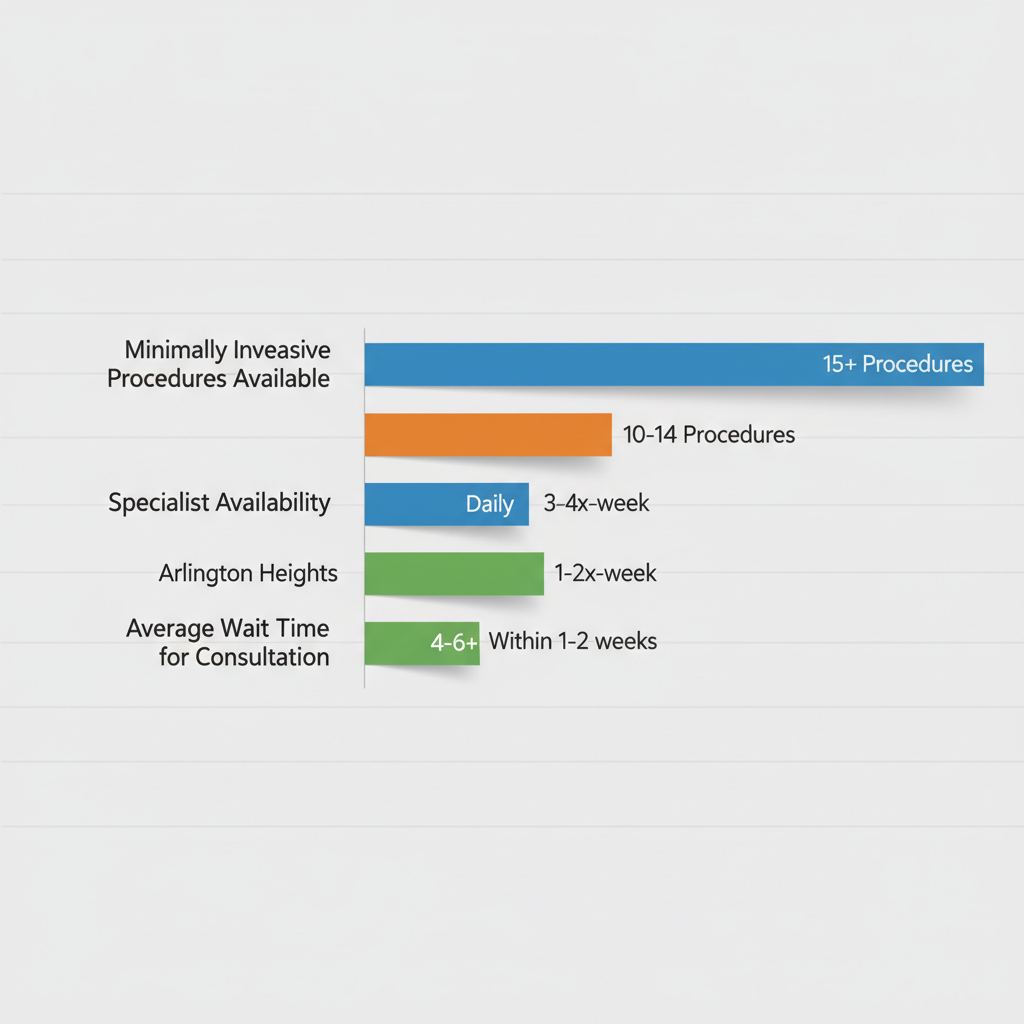 Bar chart comparing pain management service accessibility across Bloomingdale, Arlington Heights, and Schaumburg in suburban Chicago.