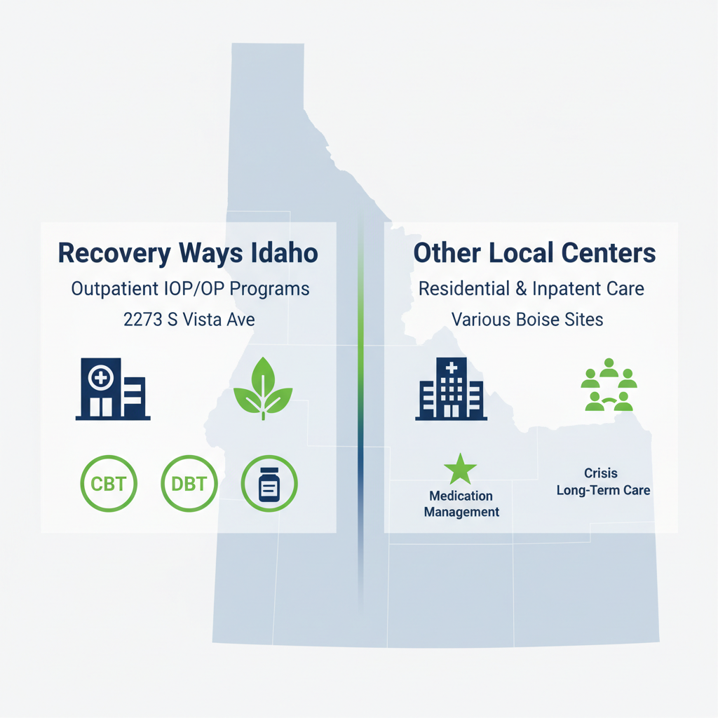 Infographic comparing outpatient and inpatient depression treatment options in Boise, Idaho