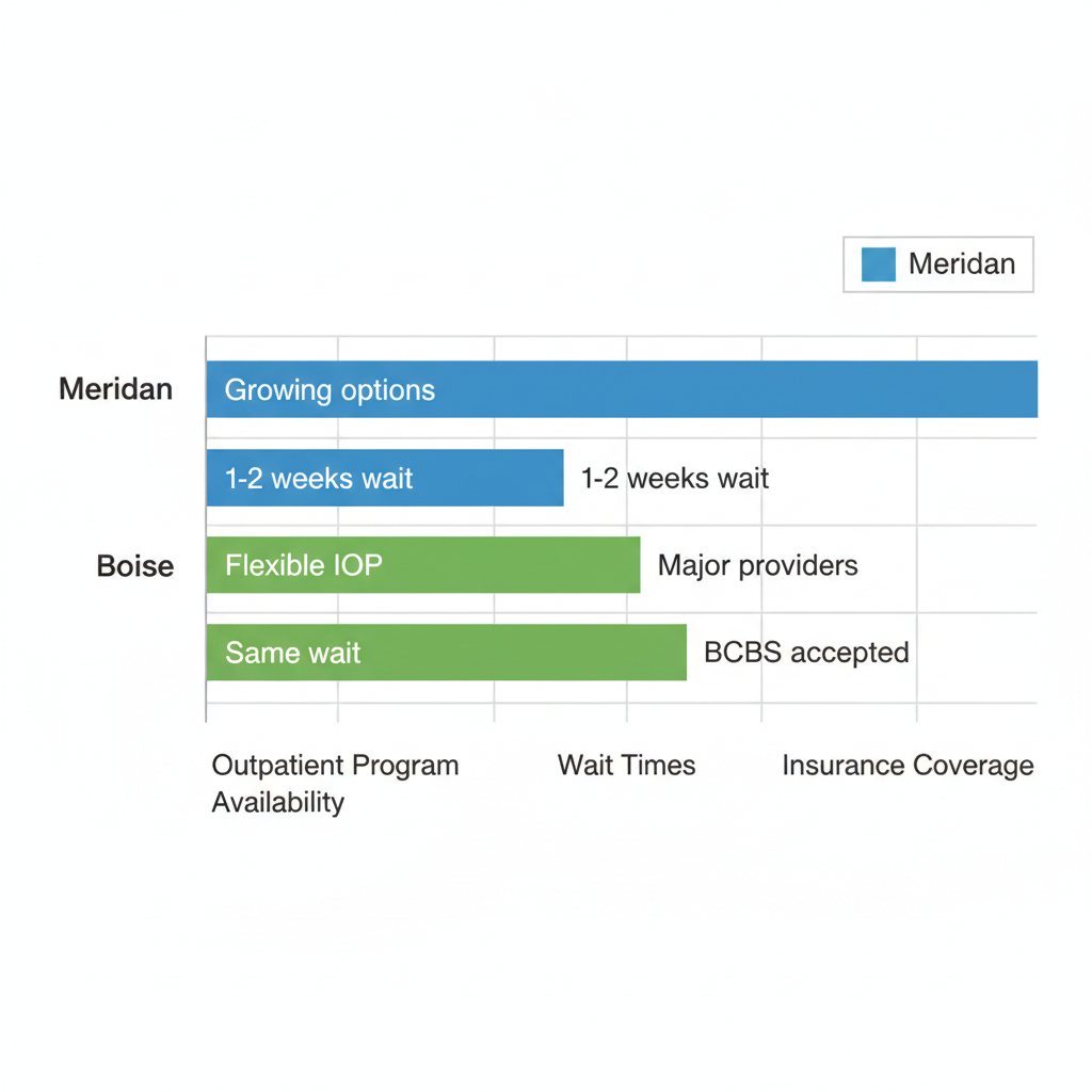 Horizontal bar chart comparing mental health resources in Meridian and Boise areas with blue and green bars for key aspects.