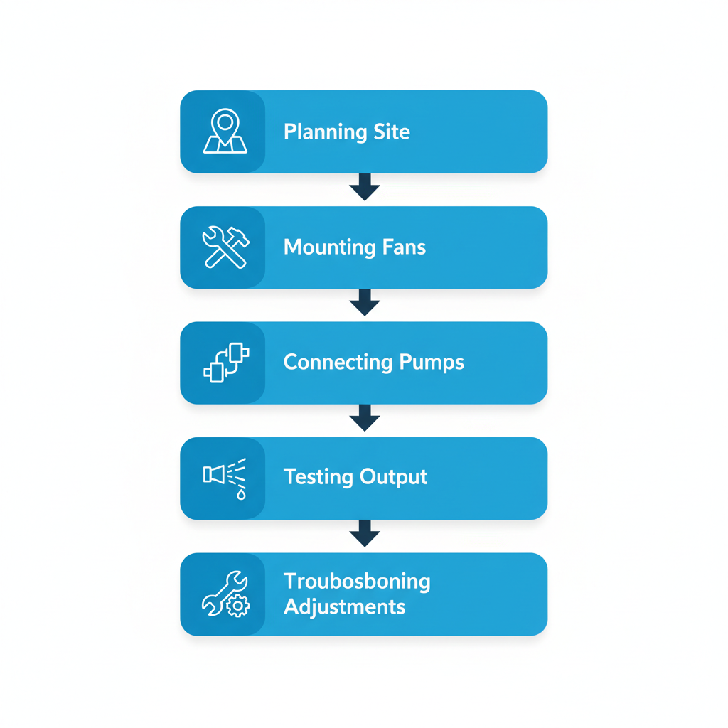 Vertical process flow diagram showing steps for installing a commercial misting system