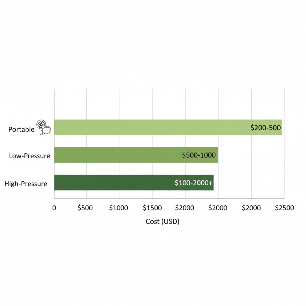Horizontal bar chart showing average costs for different types of commercial misting fans in USD.