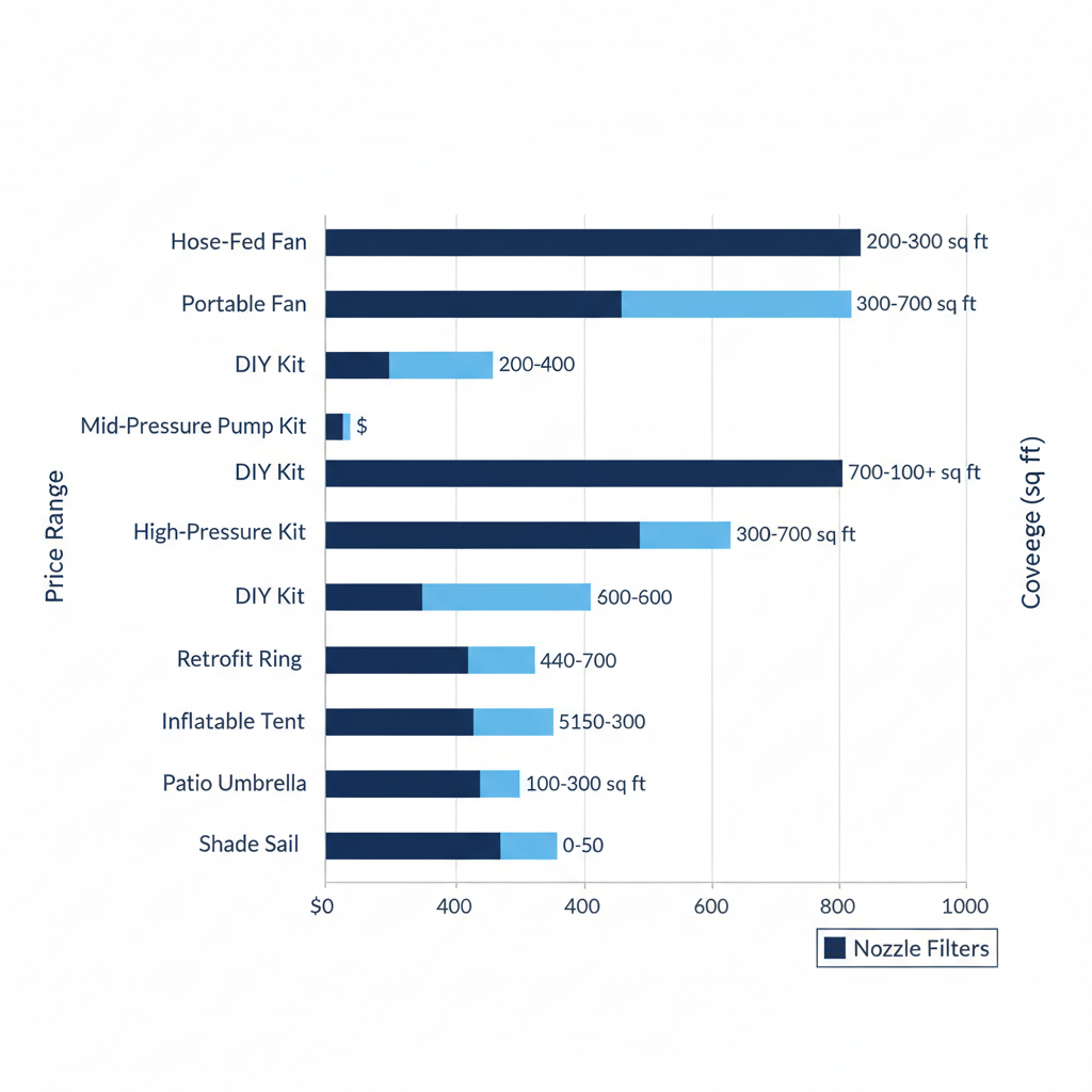 Horizontal bar chart comparing misting tools by price and coverage area
