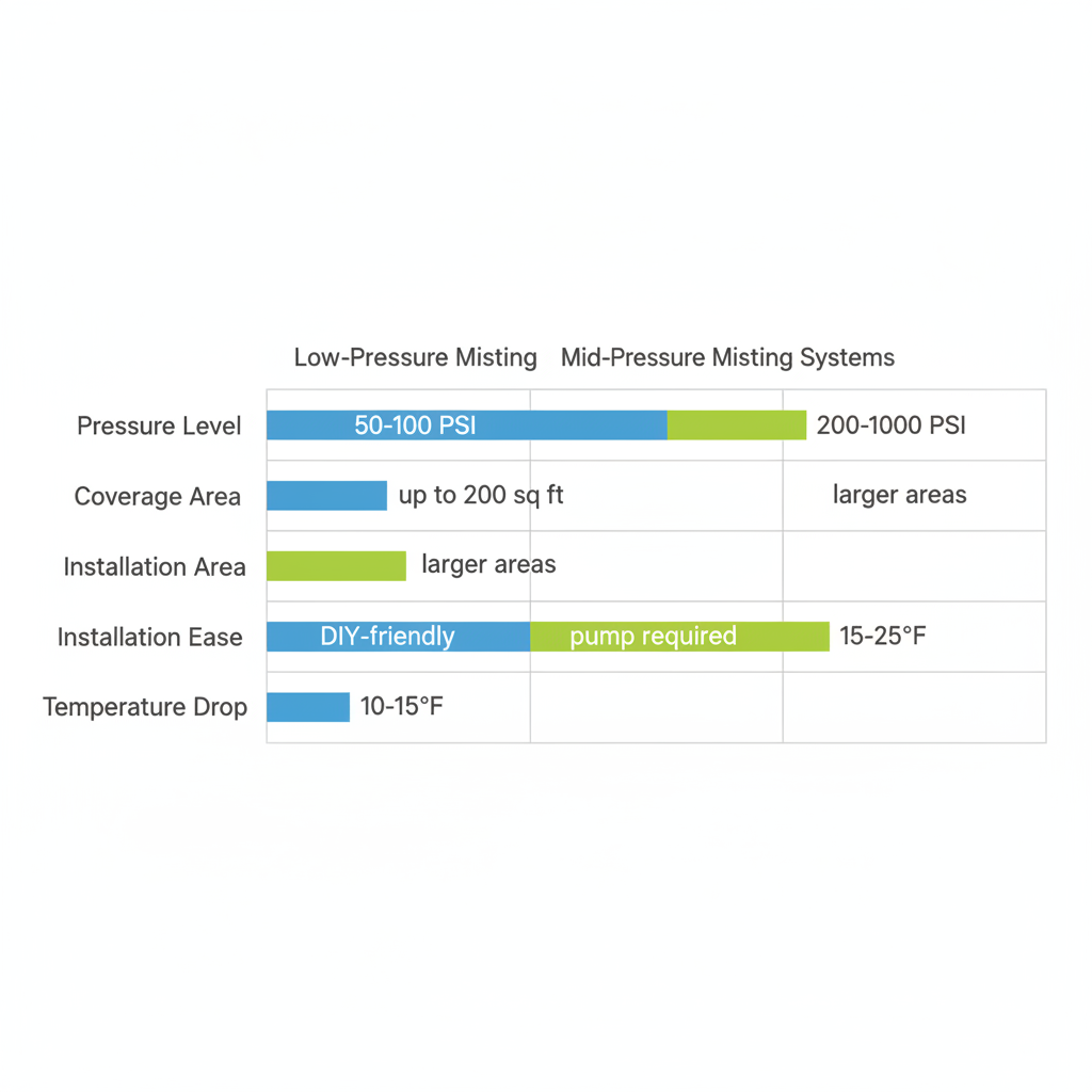 Comparison between low-pressure and mid-pressure misting systems chart.