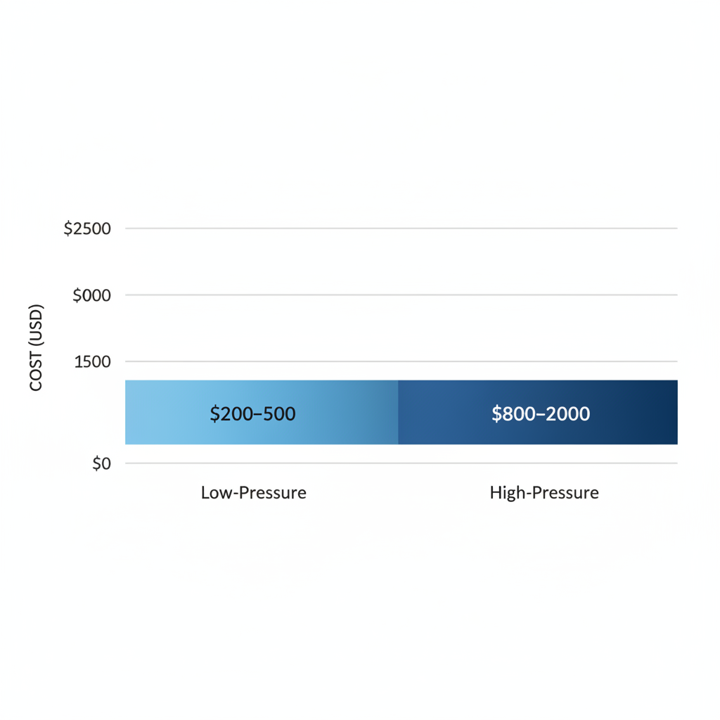 Horizontal bar chart comparing average costs of low-pressure and high-pressure patio misting systems in USD