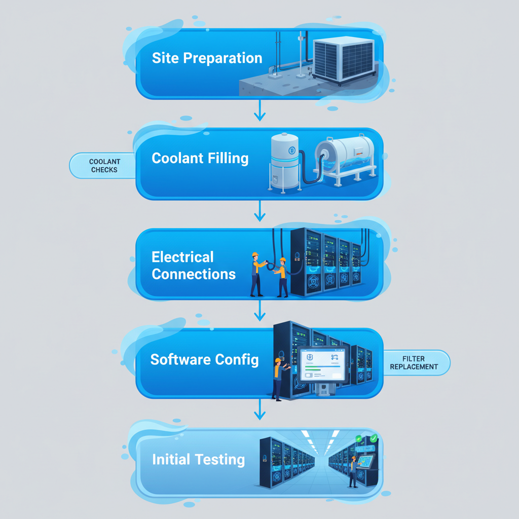 Vertical process flow diagram showing installation steps for WhatsMiner Hydro Miners with five stages and maintenance tips.