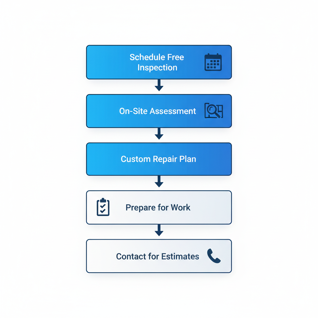 Vertical diagram illustrating five key steps to start foundation repair process in San Antonio