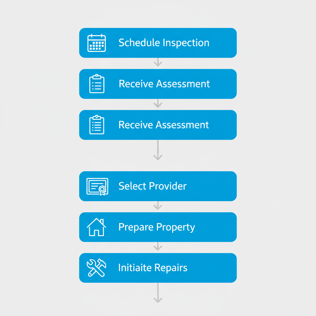 Vertical process flow illustrating five key stages to begin concrete foundation repairs in Austin, Texas