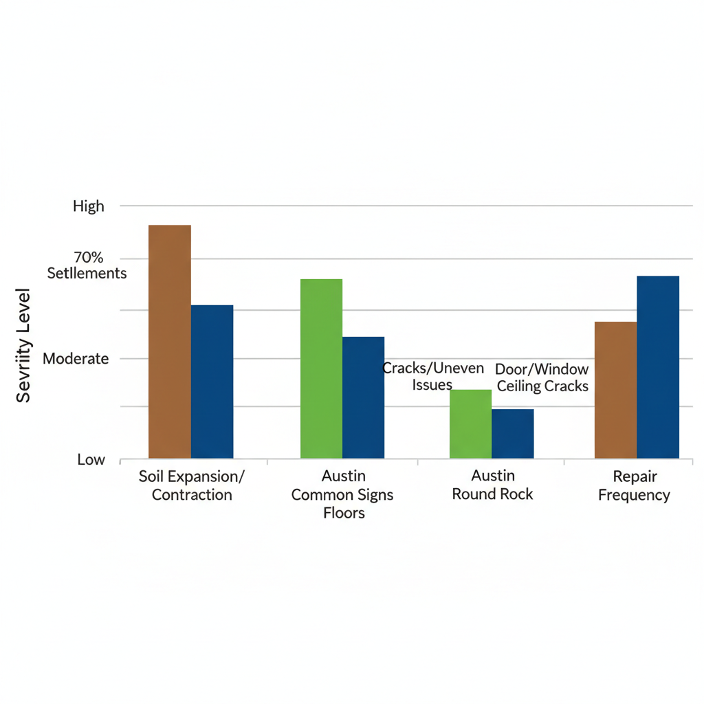 Bar chart comparing severity of foundation issues such as soil expansion and settlement across Georgetown, Austin, and Round Rock in Texas