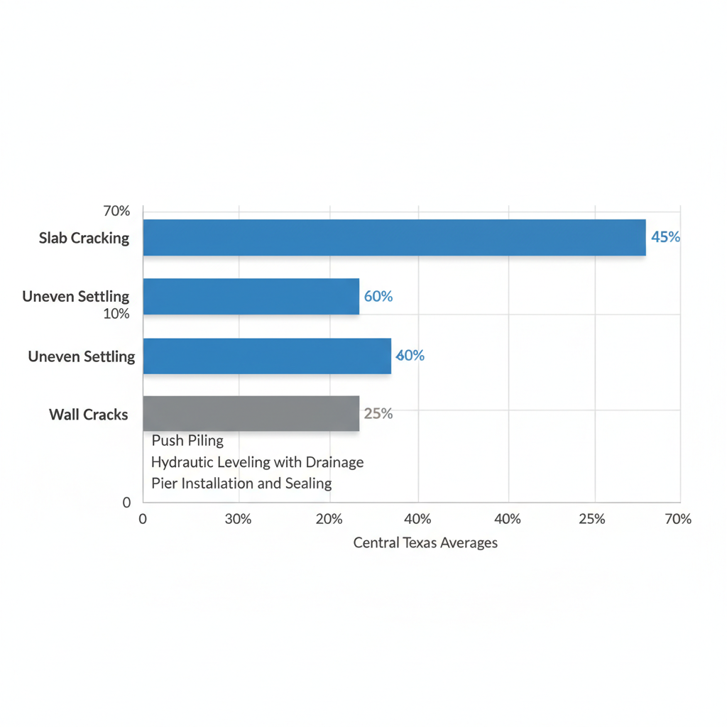 Horizontal bar chart comparing foundation issue prevalence in New Braunfels versus Central Texas averages