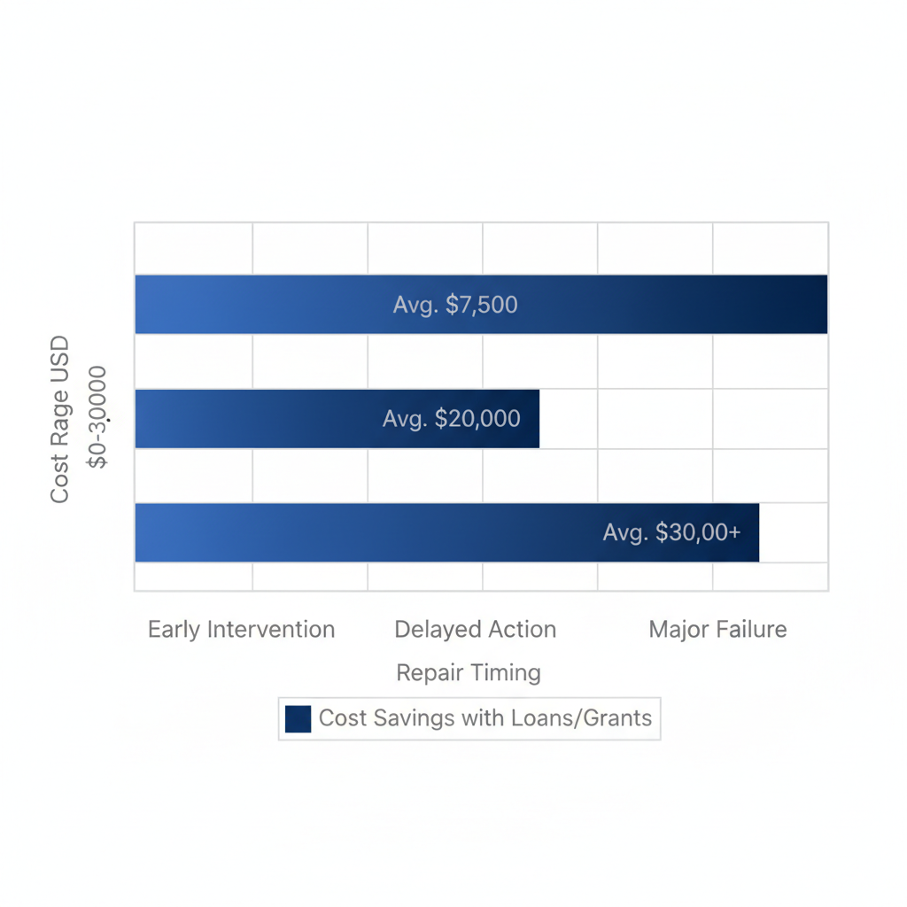 Bar chart comparing foundation repair costs for early intervention, delayed action, and major failure in Pflugerville, Texas