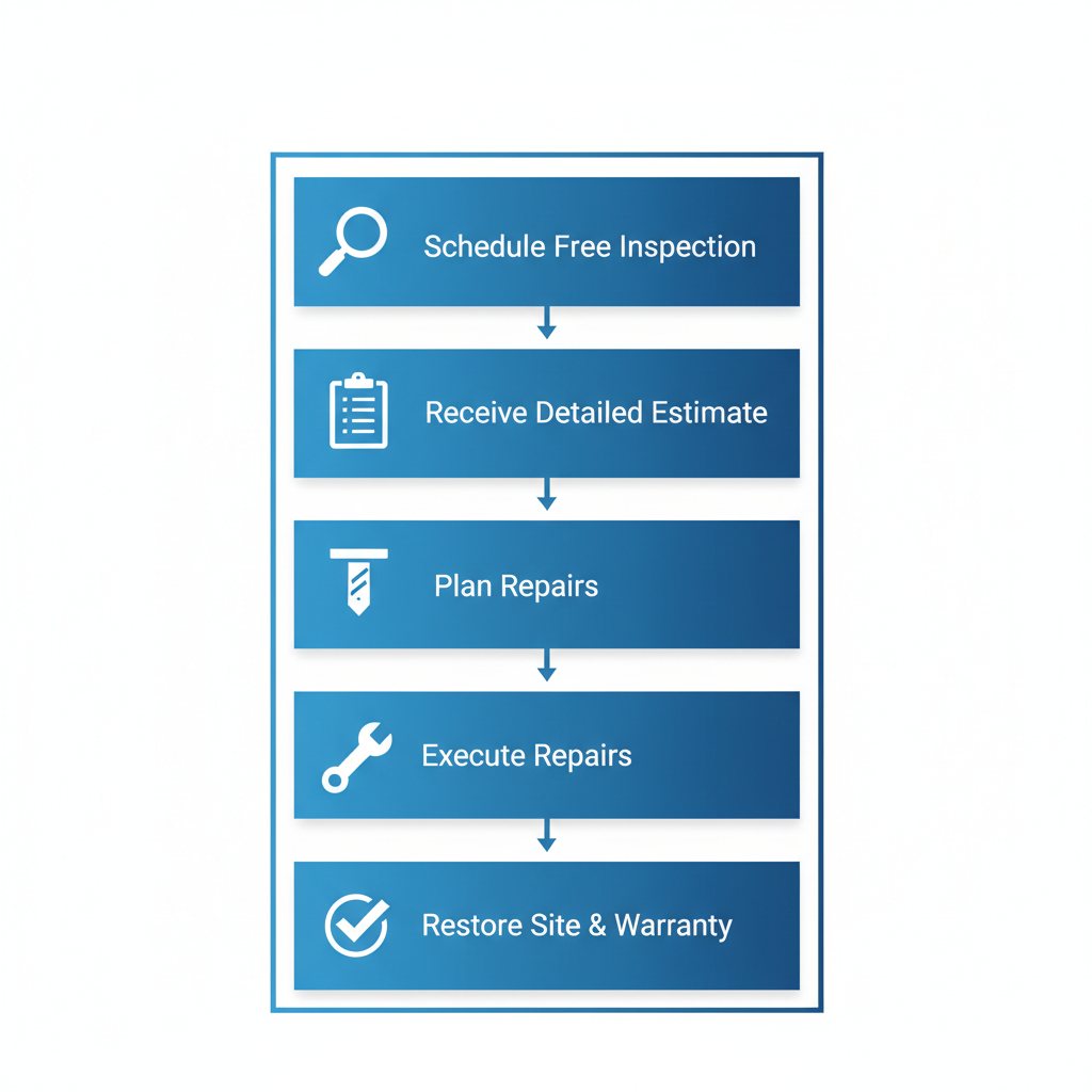 Vertical process flow diagram illustrating five steps for foundation repair in Round Rock with icons and labels.