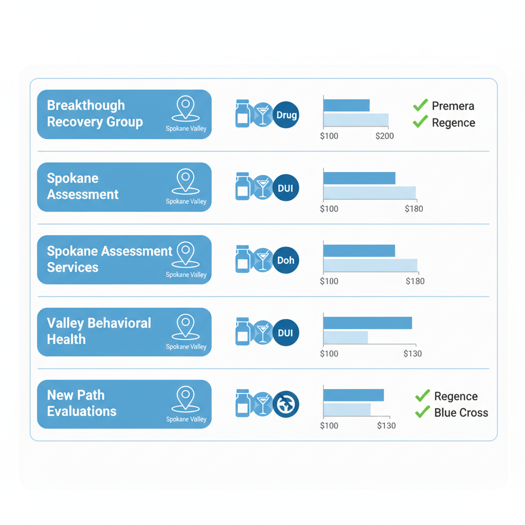 Infographic comparing drug assessment providers in Spokane Valley