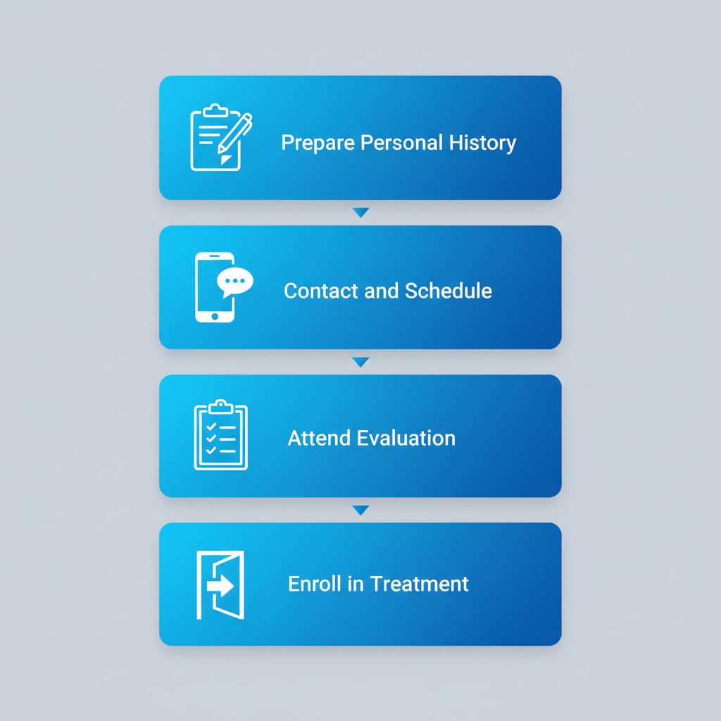 Vertical process flow diagram illustrating four steps to begin a drug assessment in Spokane